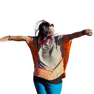 Womens Poncho Top 2XL Peach Grey Tie Dye Festival Hippie Biker